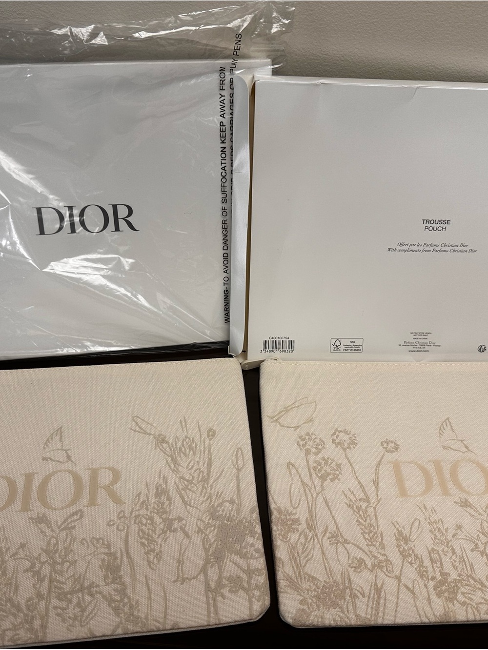 Dior Canvas Pouch with Beige Floral Motif